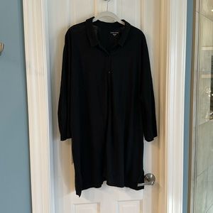 Eileen Fisher black loose weave linen tunic size L